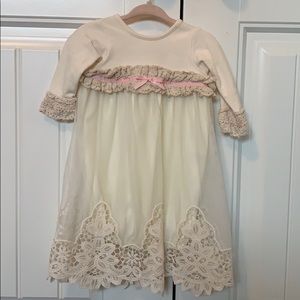 Peaches & Cream long lace overlay gown